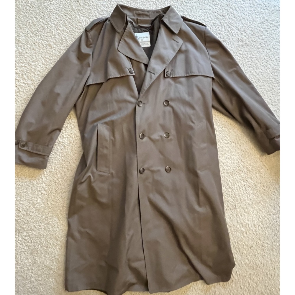 London Fog Vintage Brown Trench Coat Men 50 Long Removable Liner Thinsulate 3M